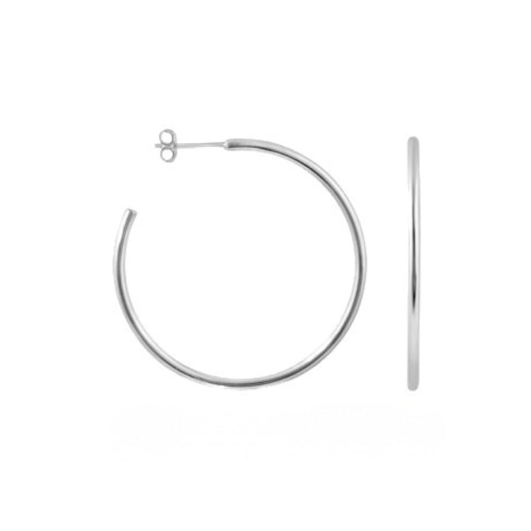 Silver hoop earrings on a white background