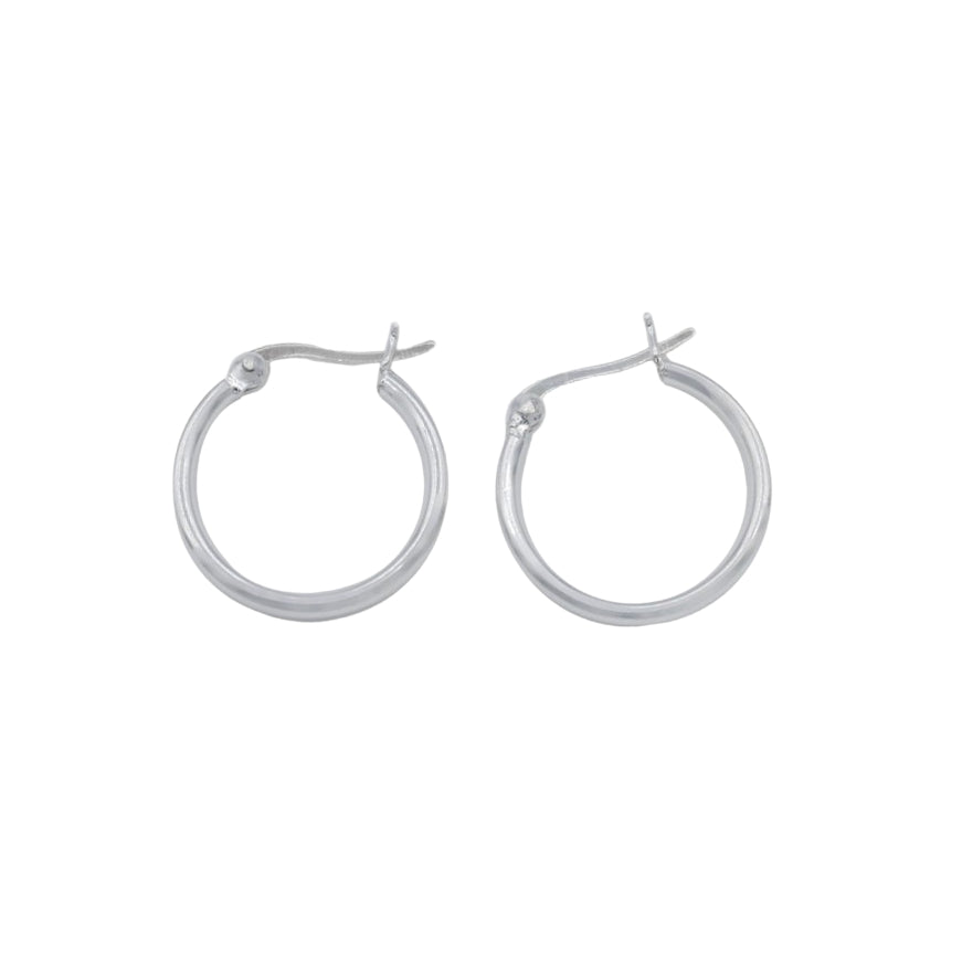 Silver hoop earrings on a white background