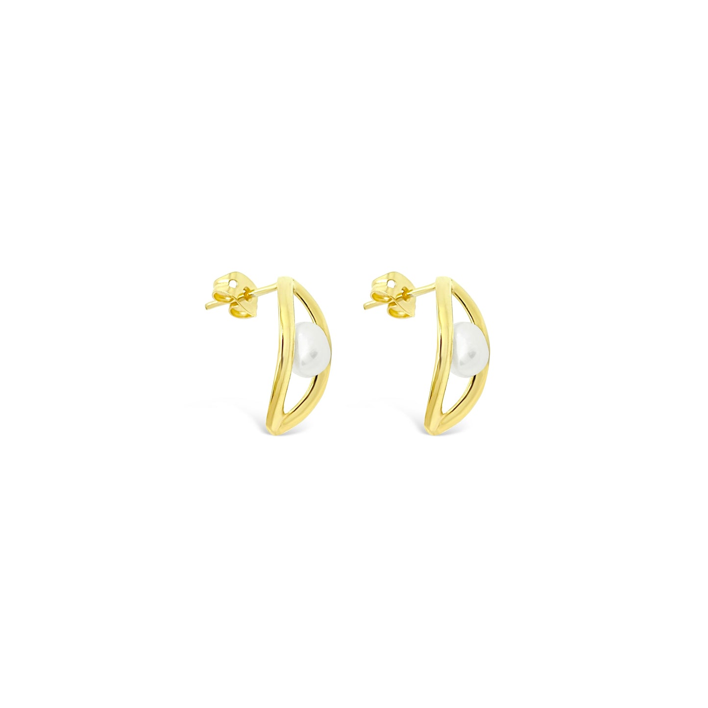 Oval'd Pearl Stud Earrings, Gold