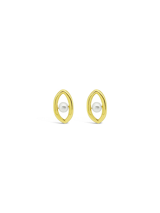 Oval'd Pearl Stud Earrings, Gold