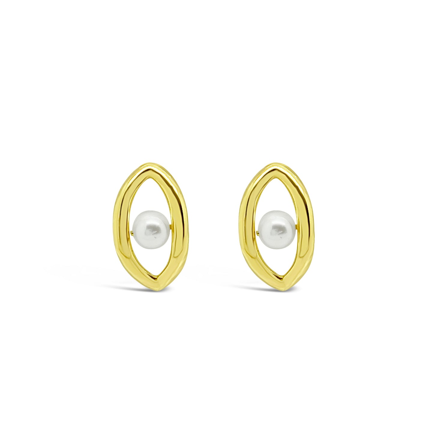 Oval'd Pearl Stud Earrings, Gold