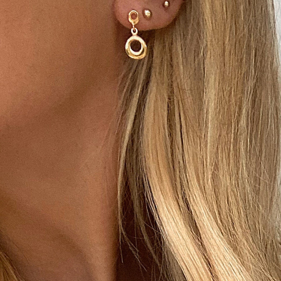 Tiny Circle Drop Earrings, Gold