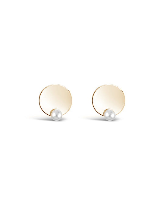 Disc N' Pearl Earrings, Gold