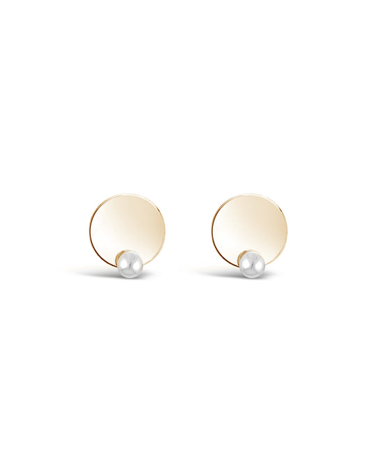 Disc N' Pearl Earrings Gold