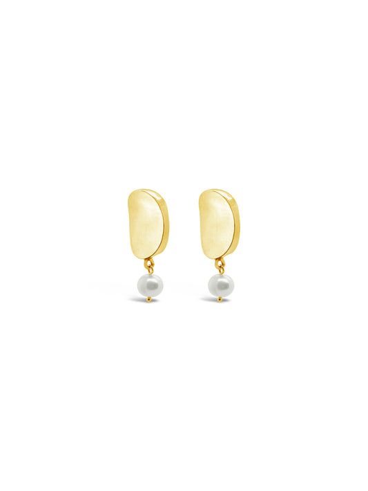 Curved Pearl Earrings, Gold