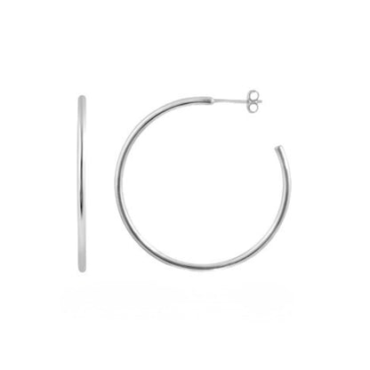 Silver hoop earrings on a white background