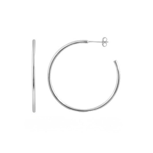 Silver hoop earrings on a white background