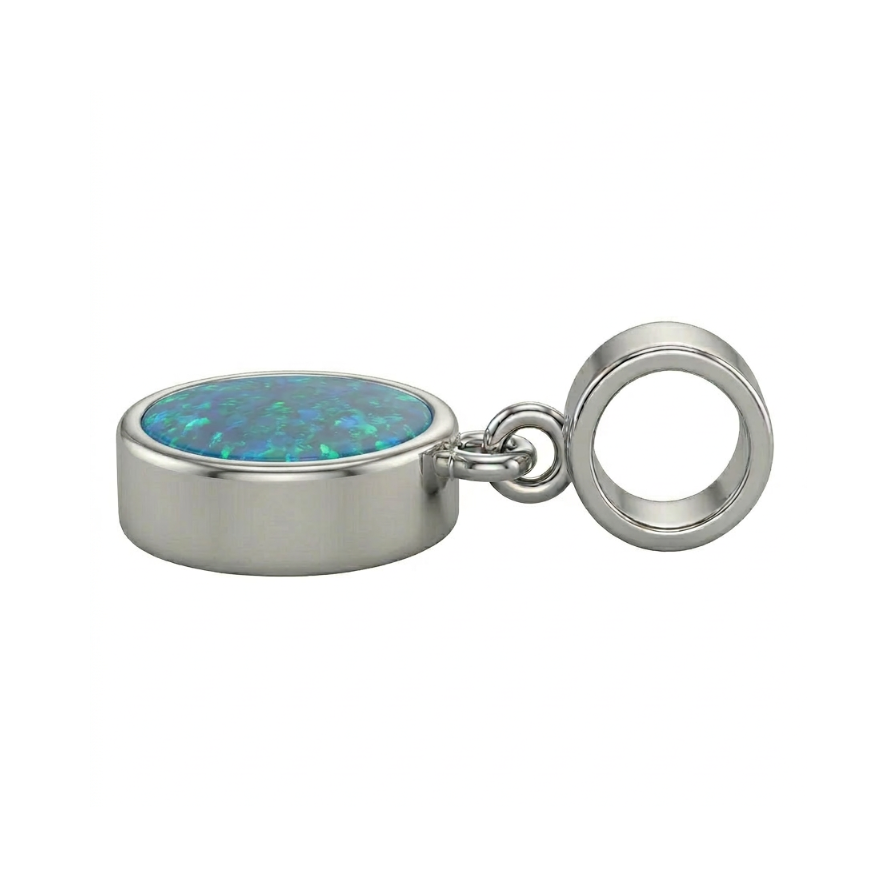 Side view of Ocean Glow Australian opal pendant showing 925 sterling silver setting and bail