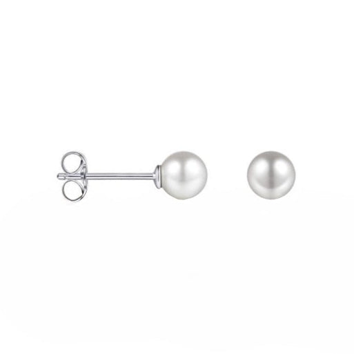 A pair of sterling silver stud earrings featuring freshwater pearls, with a polished finish.