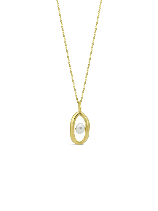 Oval'd Pearl Necklace, Gold