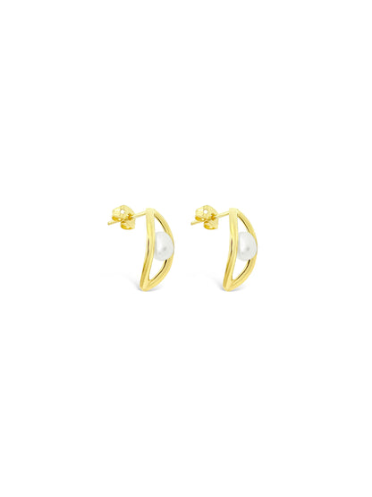 Oval'd Pearl Stud Earrings, Gold