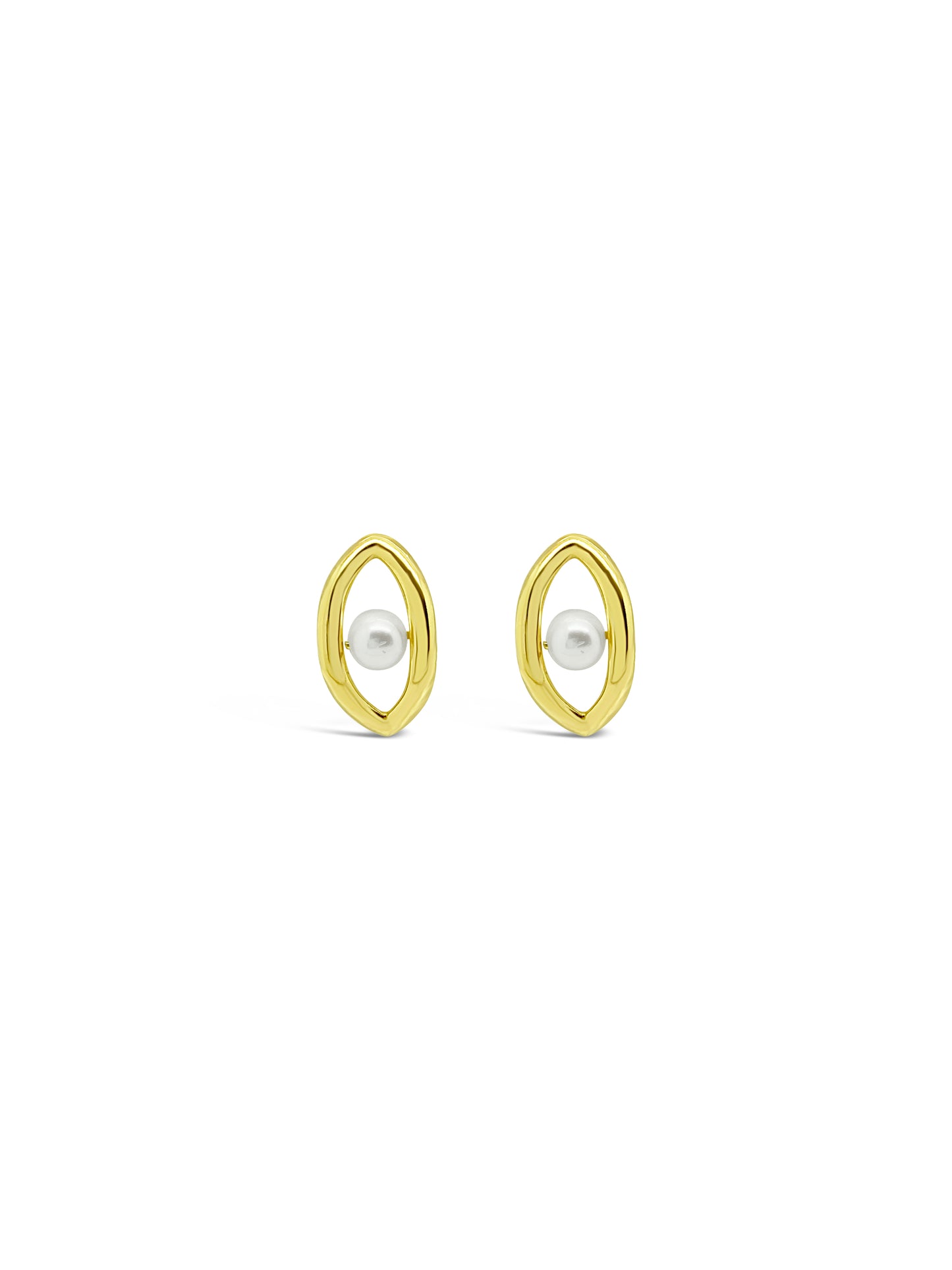 Oval'd Pearl Stud Earrings, Gold
