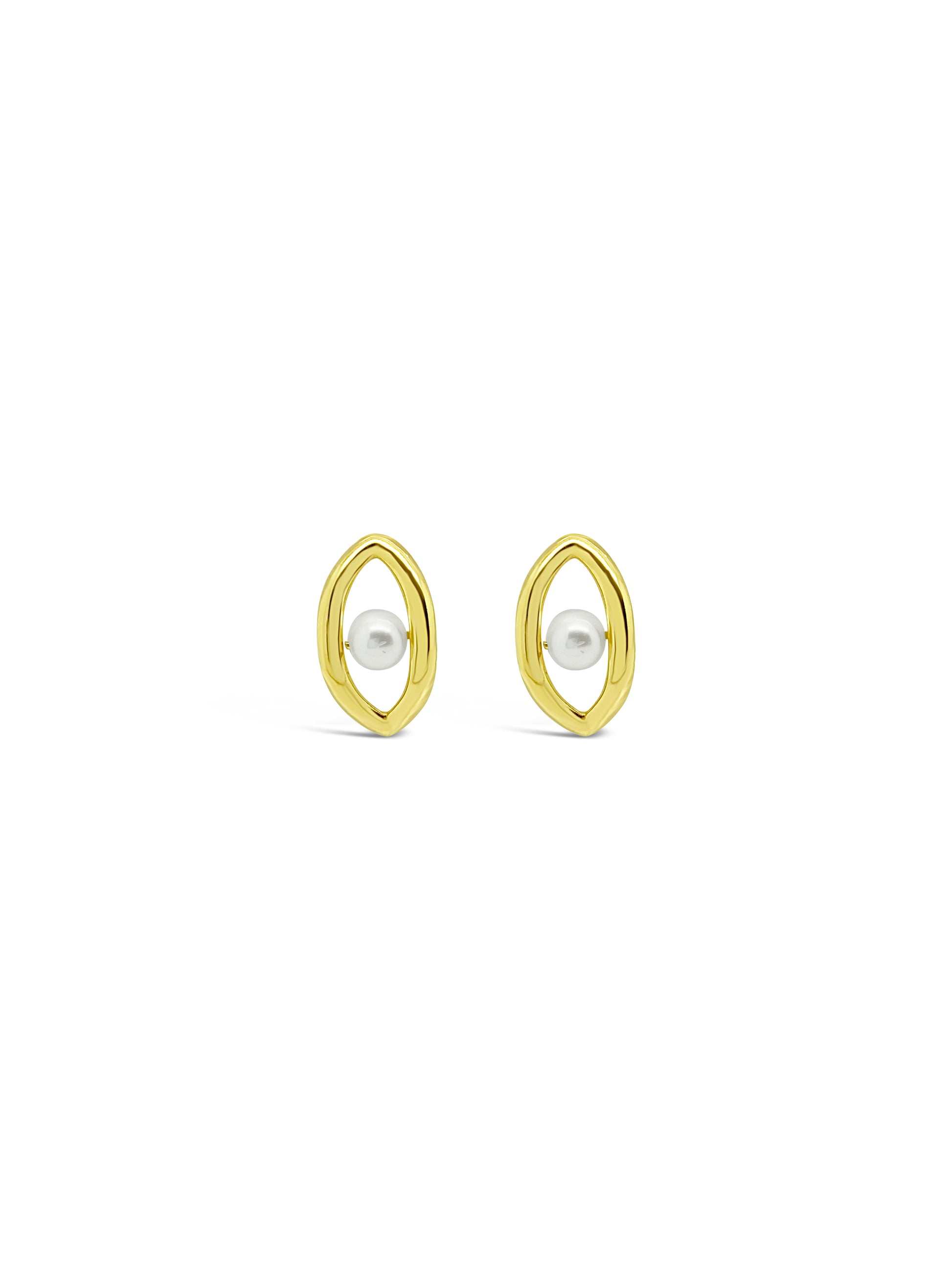 Oval'd Pearl Stud Earrings, Gold