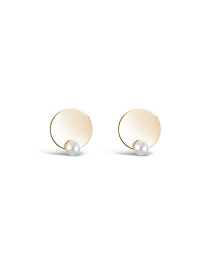 Disc N' Pearl Earrings Gold