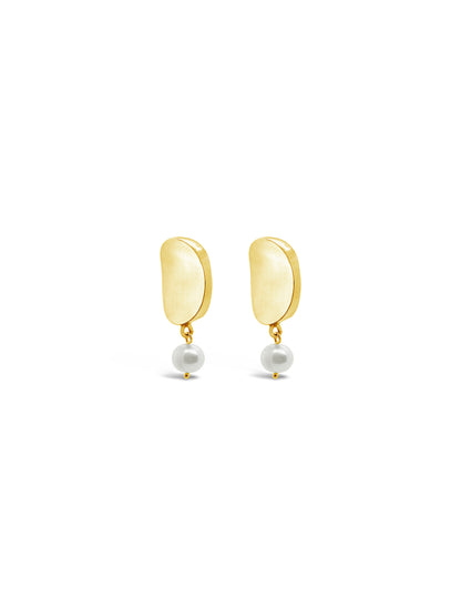 Curved Pearl Earrings, Gold