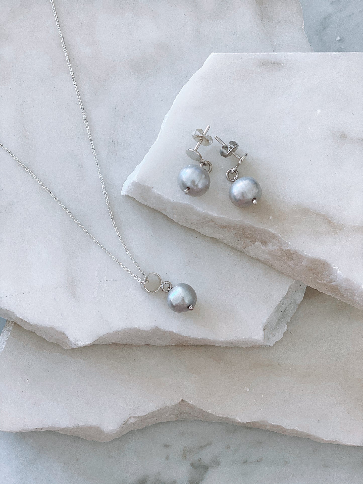 Blue/Grey Pearl Drop Earrings